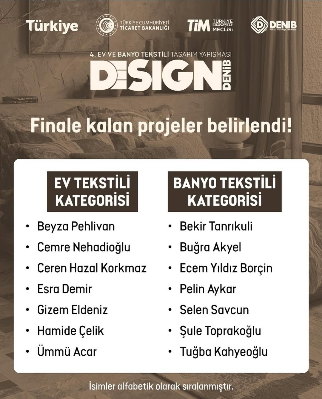 Çukurova Üniversitesi Güzel Sanatlar Fakültesi Tekstil Ve Moda Tasarım Bölümü "DENİB DESIGN 4. Ev ve Banyo Tekstili Tasarım Yarışma" İki Öğrencimizden Finalistlik Başarısı